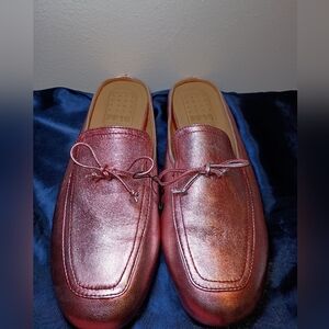 Italian Pink Metallic Leather Loafer Slides – EU 39 (US 8.5)